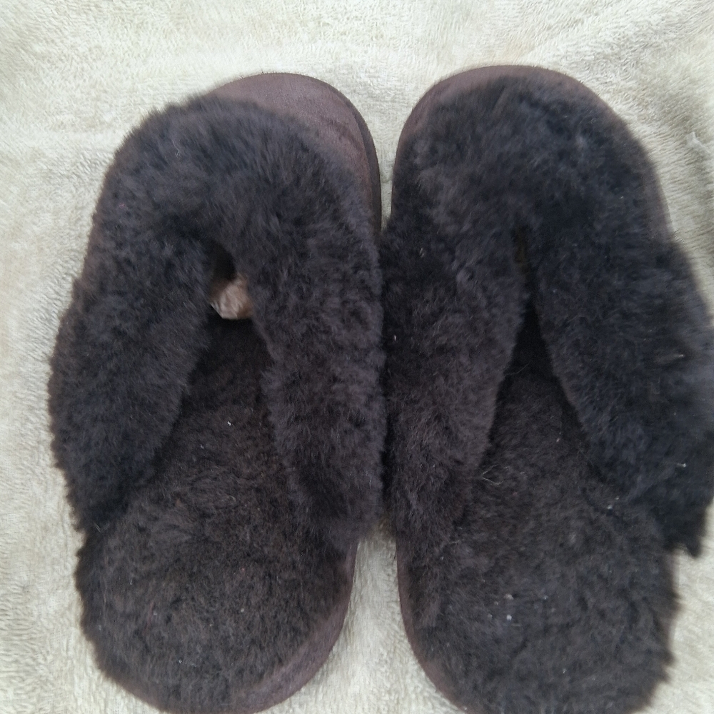 LAMO Sz Large Grey Sheepskin thong Slippers Nw Out Box91/2" Toe Toheel - Picture 3 of 7
